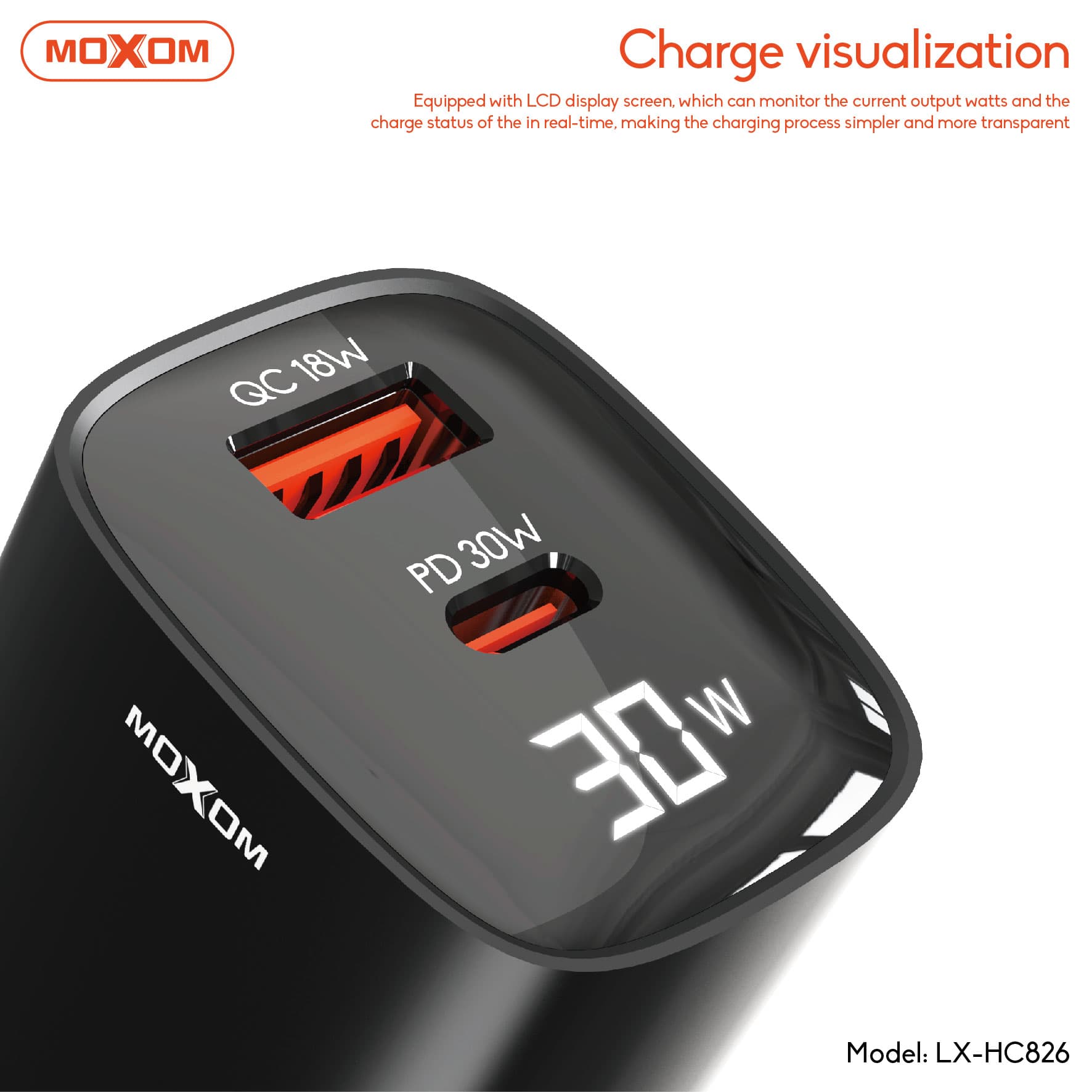 Moxom LX HC826 30 Watt GaN Charger Digital Display With Type C Cable view 2