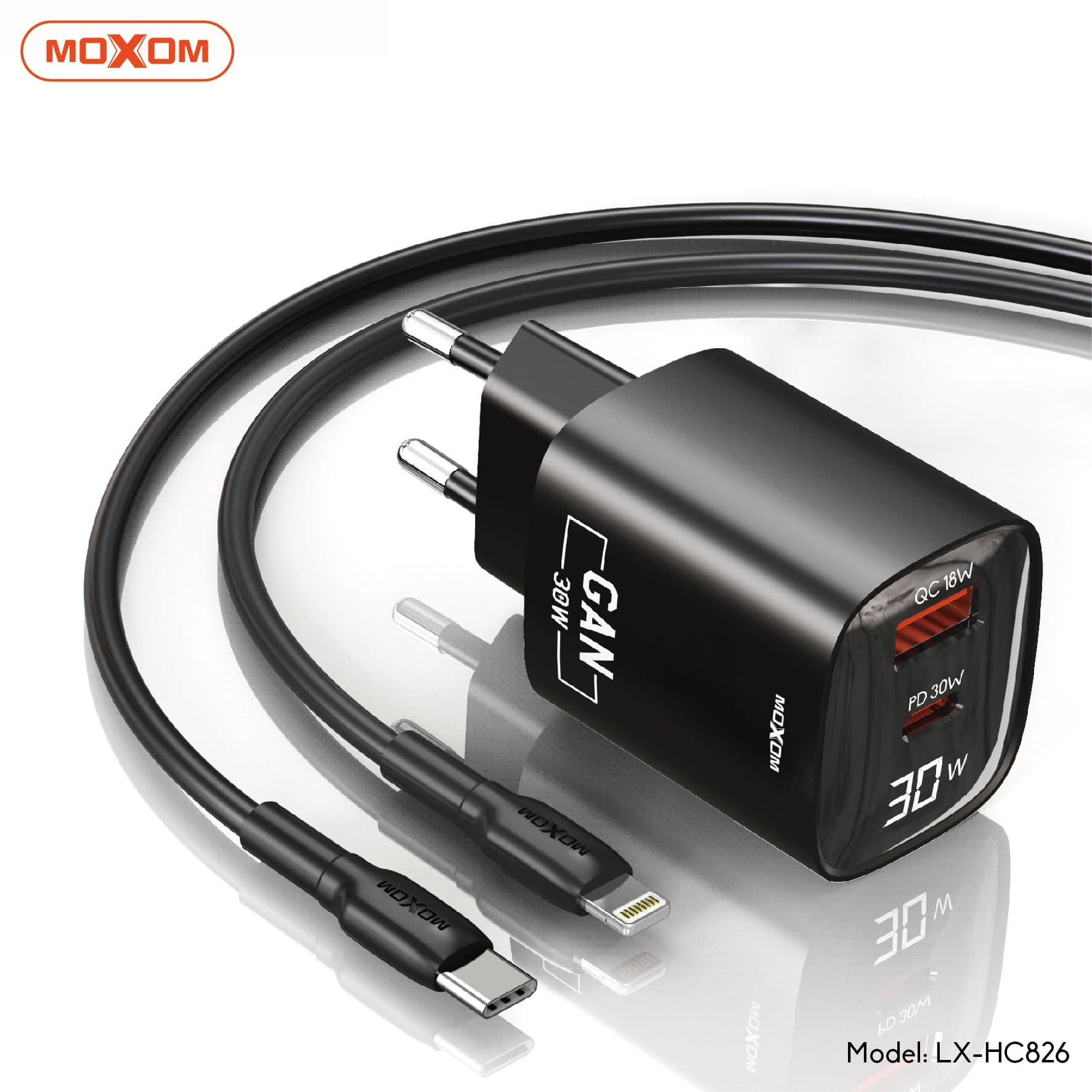 Moxom LX HC826 30 Watt GaN Charger Digital Display With Type C Cable view 1