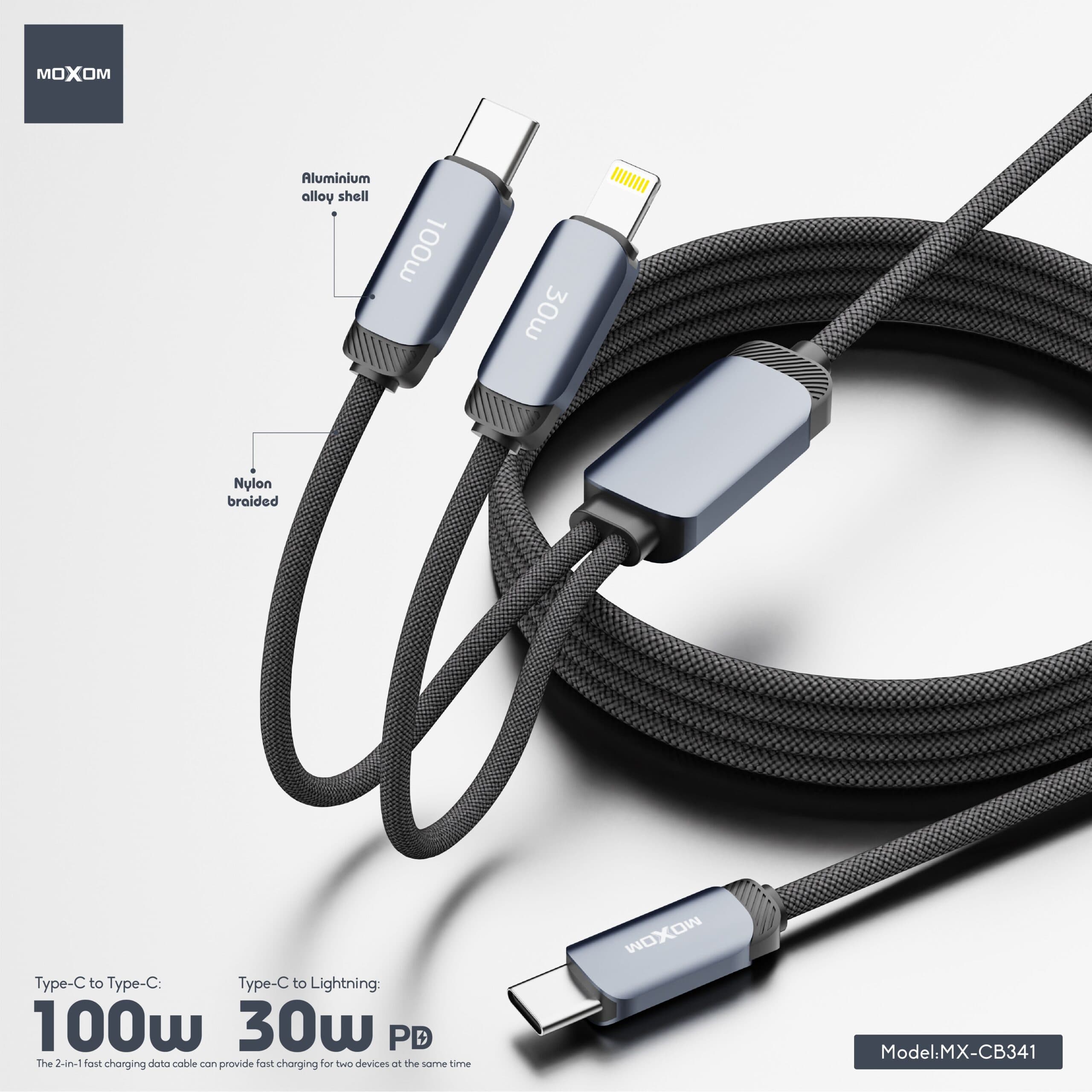 Moxom MX-CB341 PD100W/30W Meter Fast Charging Data Cable (Type-C to C & Lightning, 1.2m) view 4