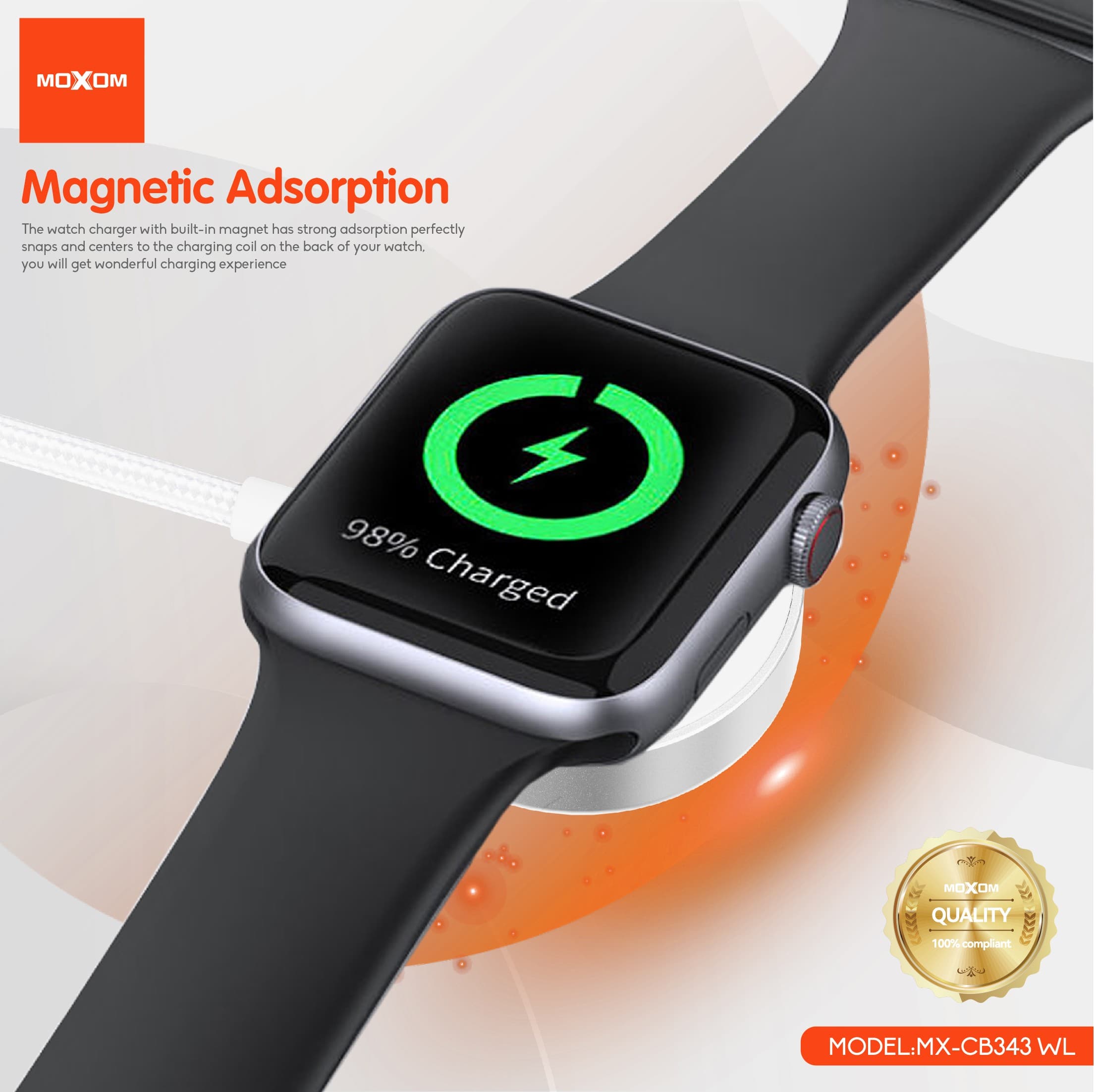 MOXOM MX-CB343 WL 2.5W Magnetic Watch Charger With Strong Magnetic Adsorption USB-C Connector view 3