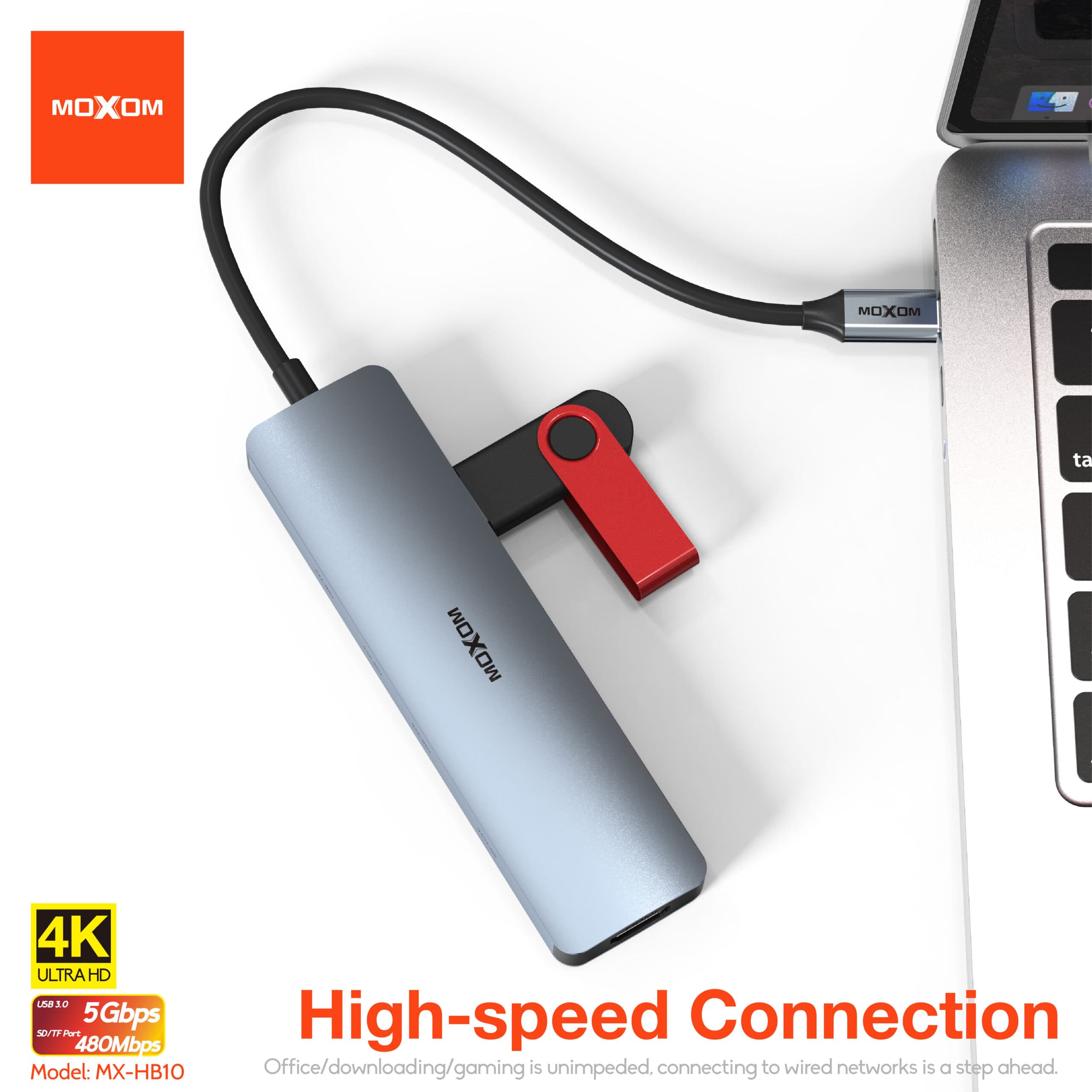 MOXOM MX-HB10 6 In 1 High Speed USB 3.0 Hub With HDMI 4K UHD Output view 4