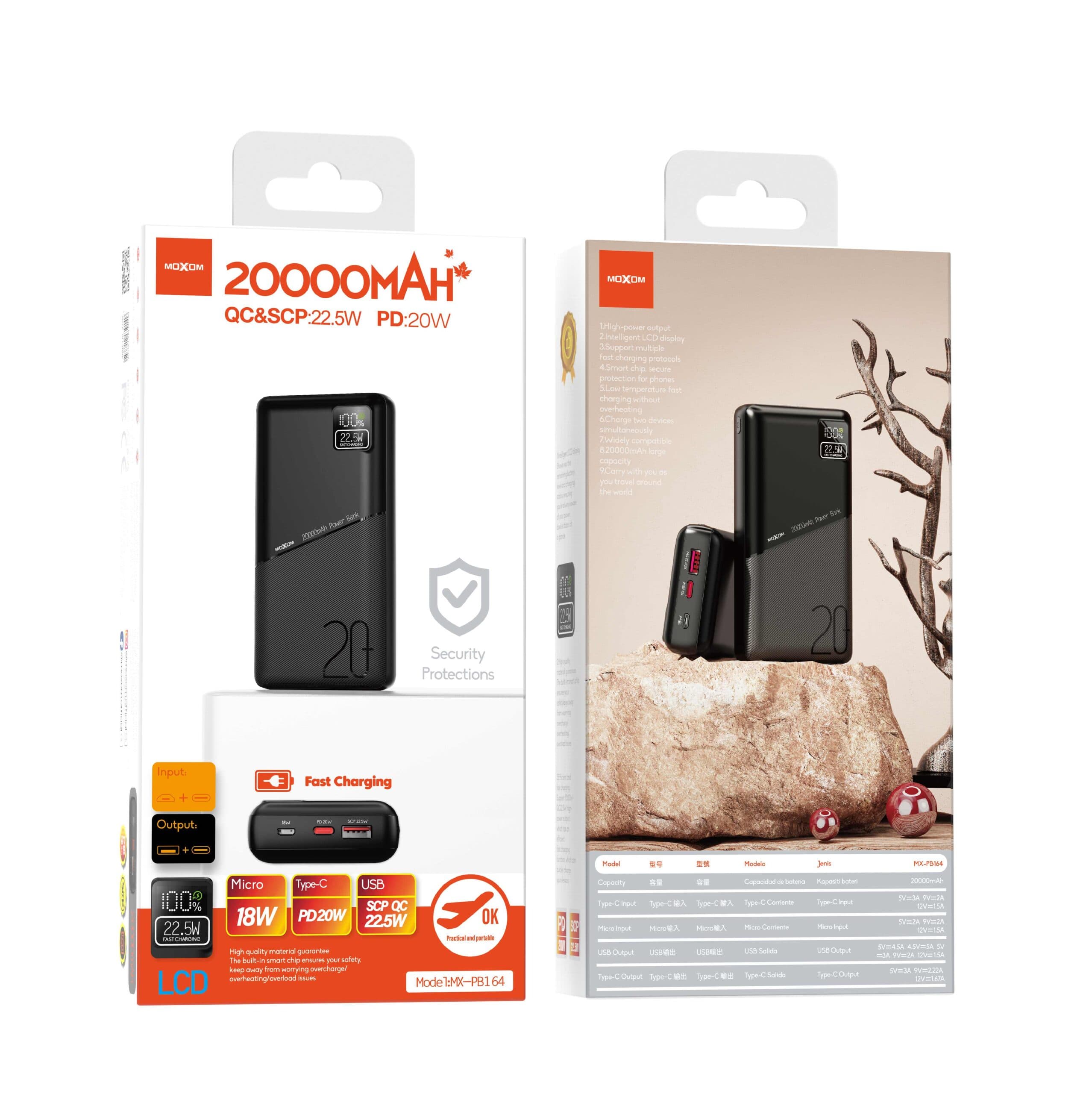 MOXOM MX-PB164 PD20W QC/SCP22.5W 20000mAh Powerbank Intelligent LCD Display view 5