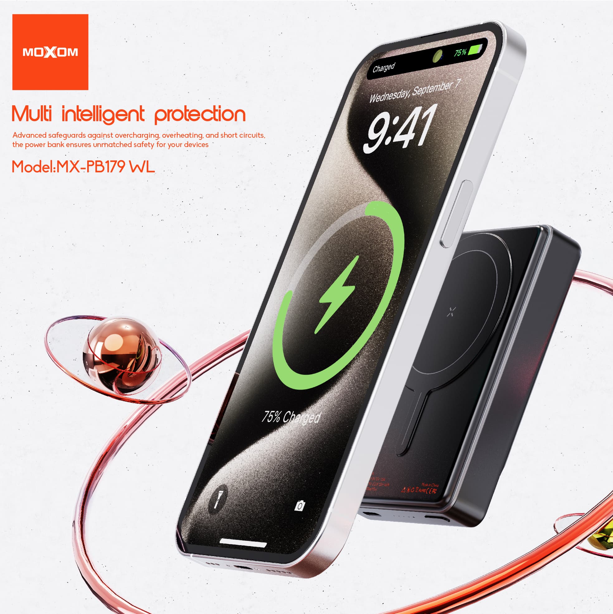 MOXOM MX-PB179 WL 10000mAh Magnetic Wireless Powerbank (PD 20W + 15W) view 2
