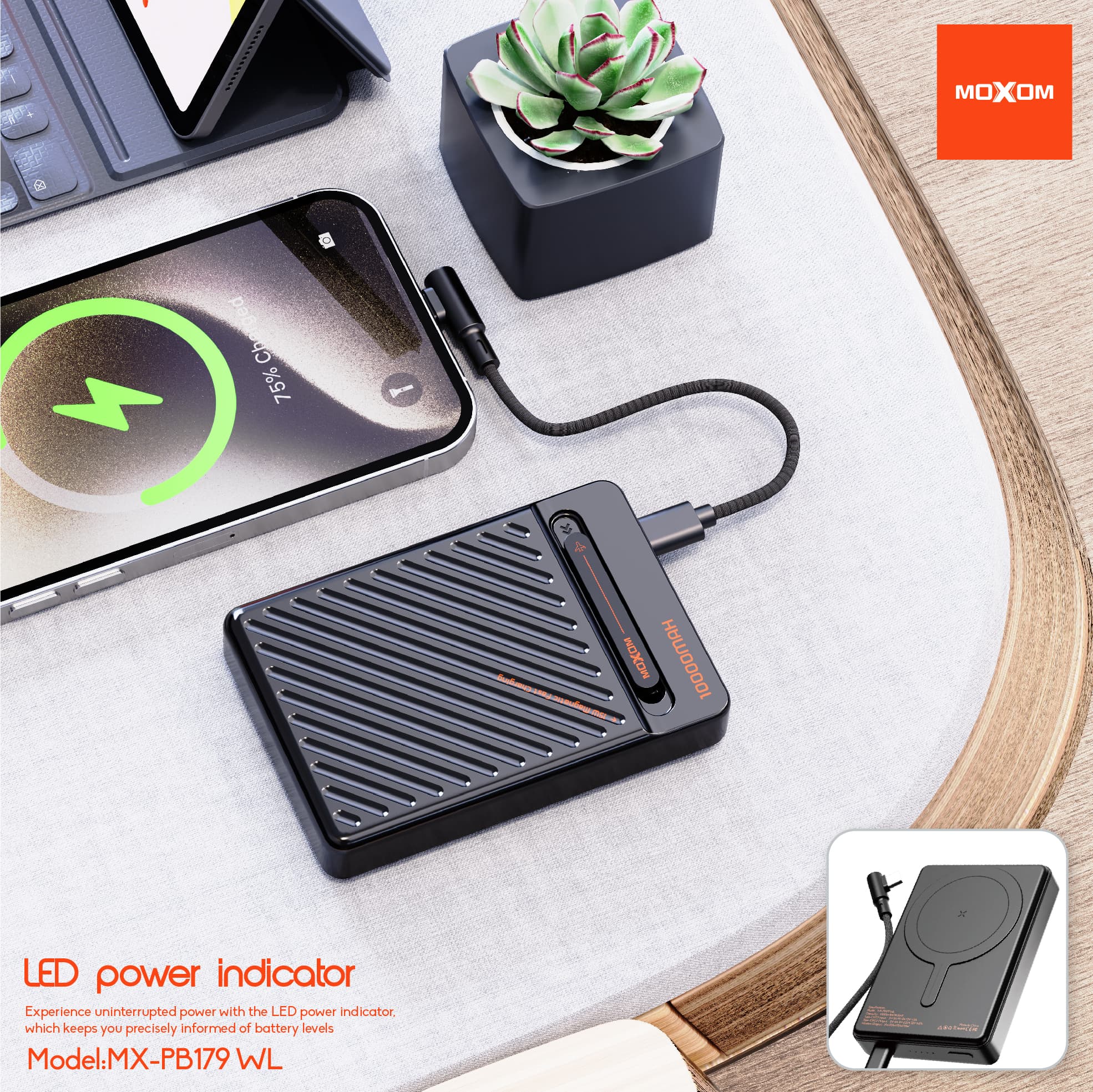 MOXOM MX-PB179 WL 10000mAh Magnetic Wireless Powerbank (PD 20W + 15W) view 3