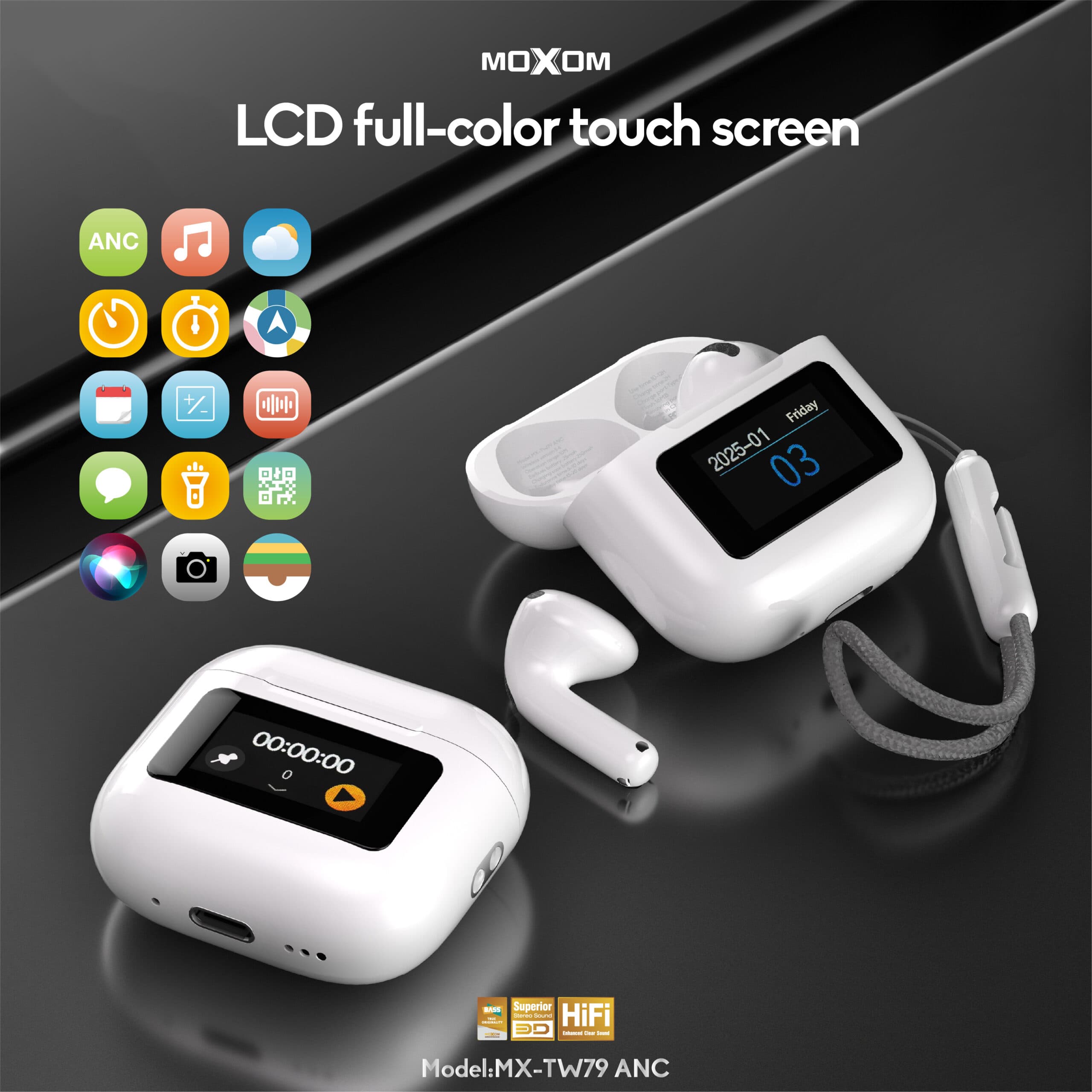 Moxom MX TW79 ANC + ENC With Smart Touch Screen TWS Wireless Earbuds view 3