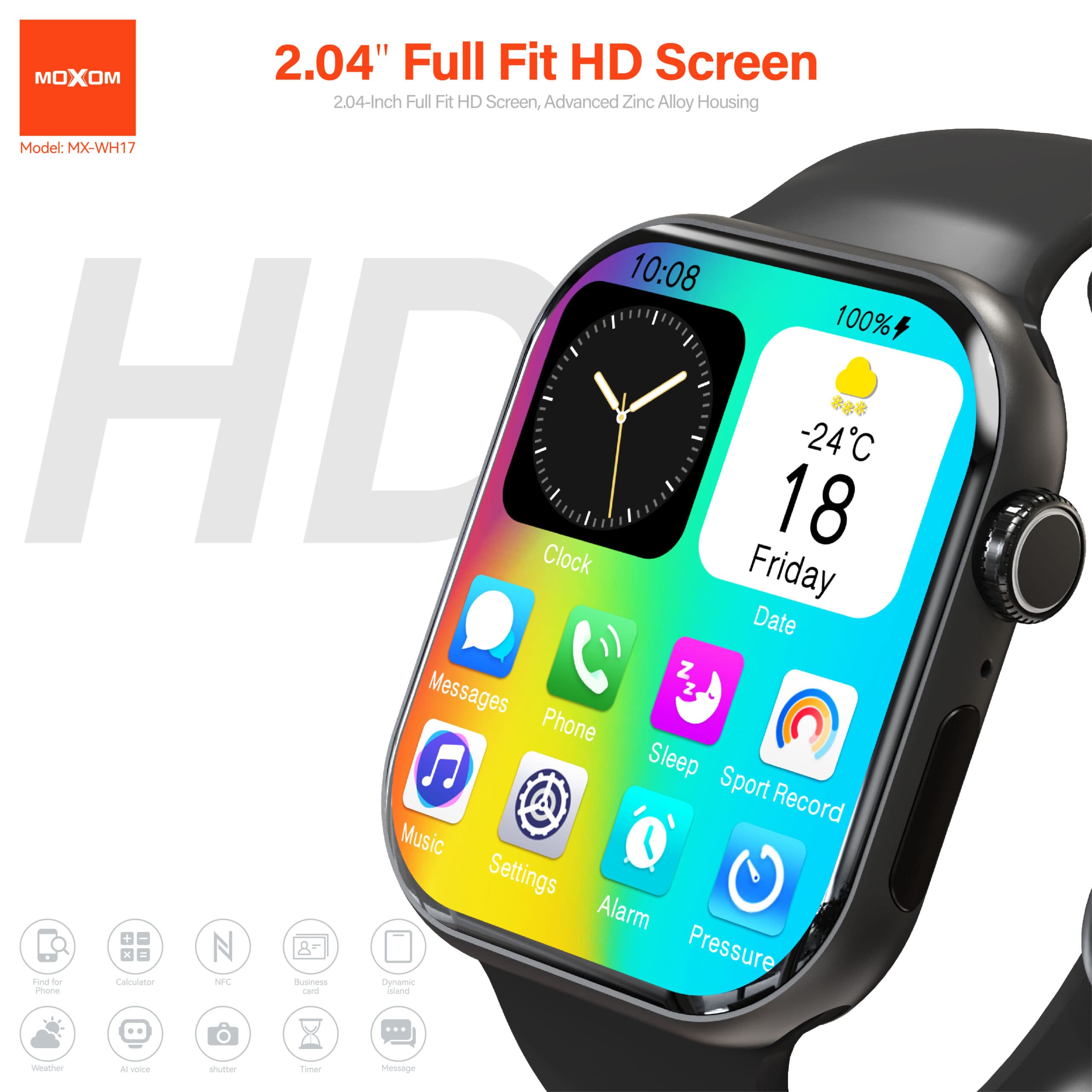 Moxom MX-WH17 2.04 Inch HD Screen Zinc Alloy Housing ChatGPT Smartwatch view 2