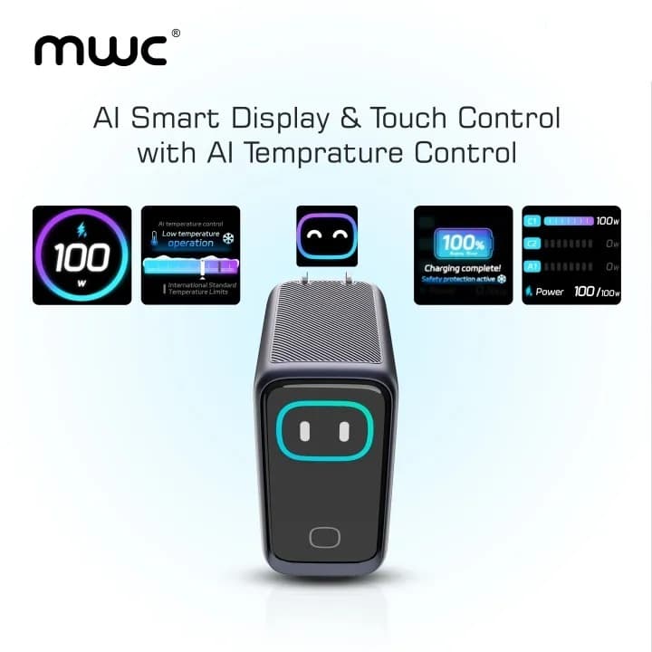 MWC MGF100 Pro 100W 3-Port Smart AI Premium GaN Charger With AI Display And Touch Control view 5