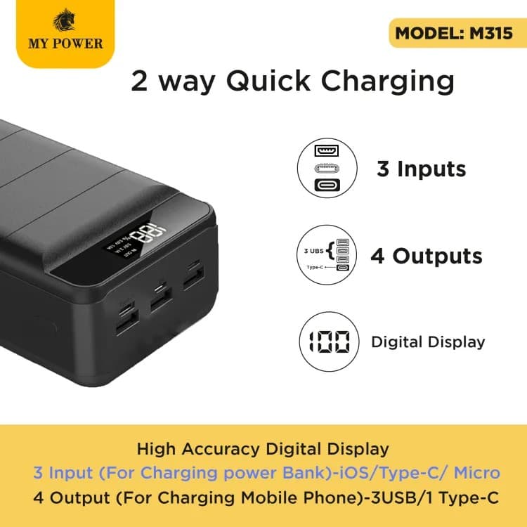 My Power M315 30000mah QC 3.0 PD 22.5W Fast Charging Powerbank view 3