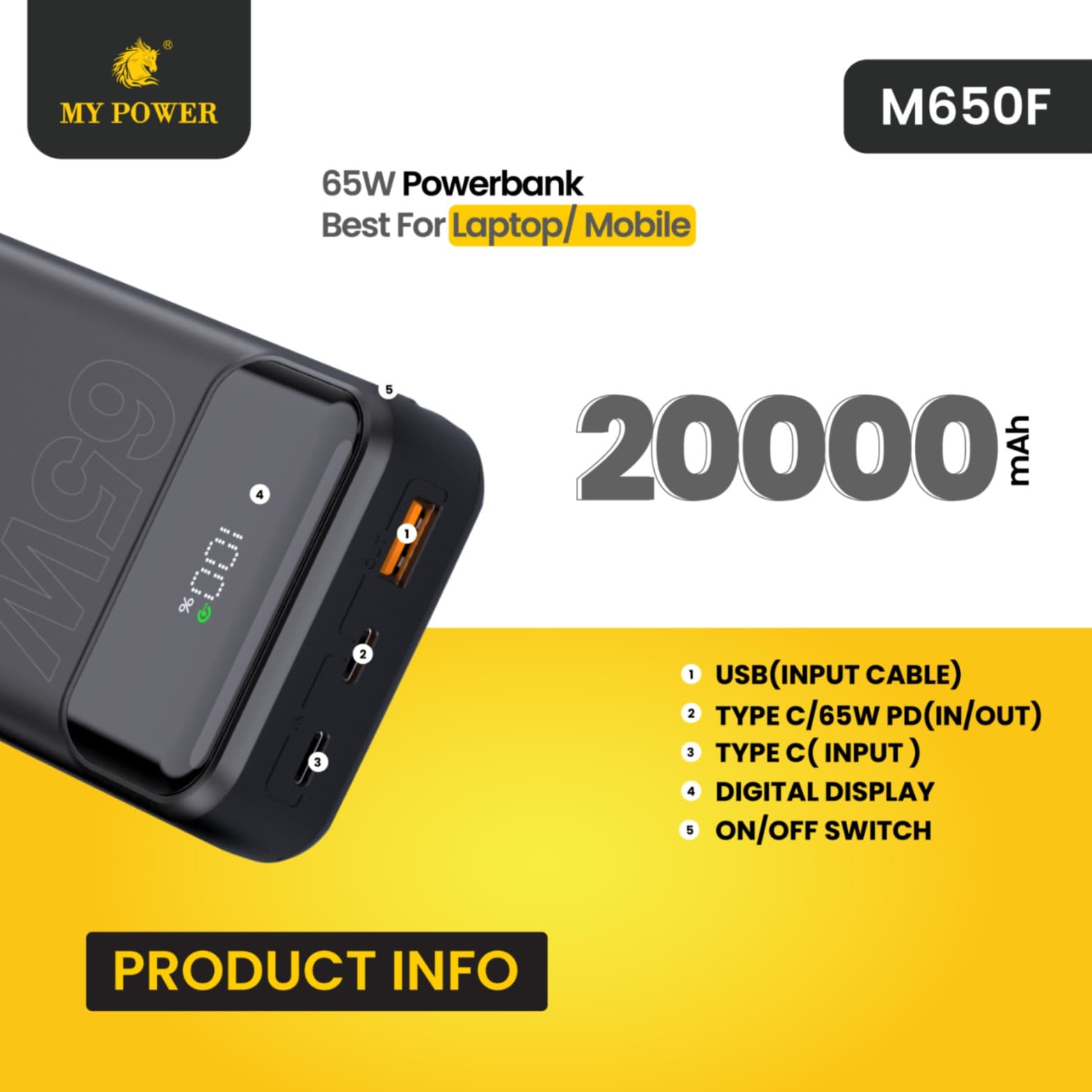 My Power M650F 65 Watt 20000mah Laptop Powerbank view 3