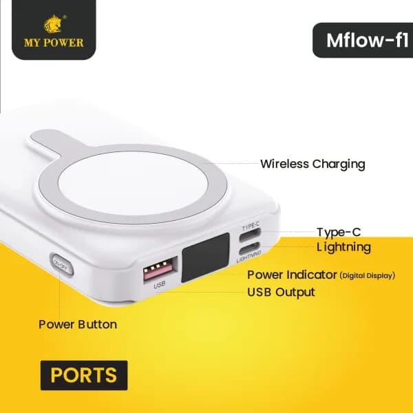 My Power Mflow F1 10000mAh Magnetic Wireless Powerbank With Attached Cable And Stand view 2