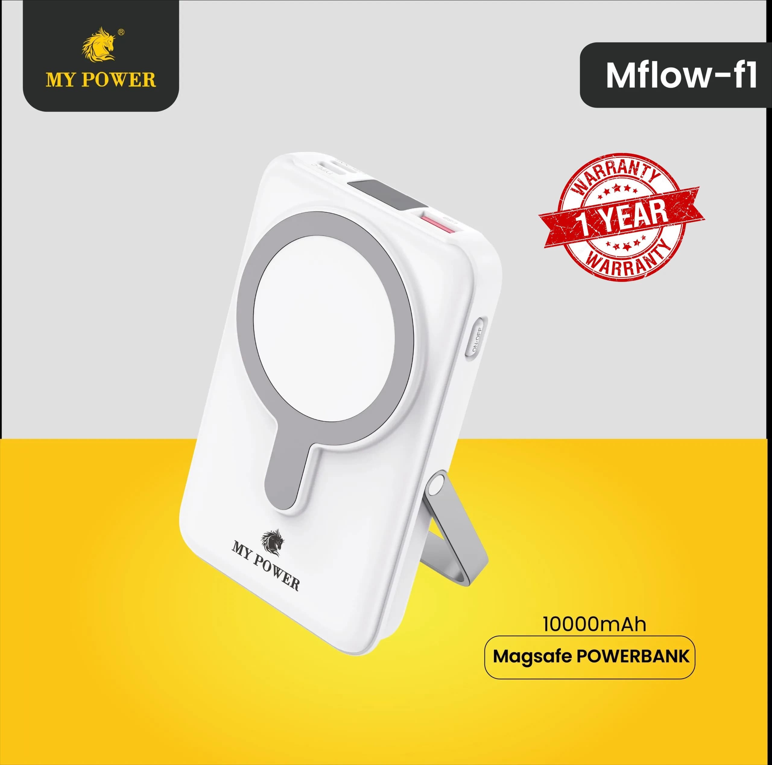 My Power Mflow F1 10000mAh Magnetic Wireless Powerbank With Attached Cable And Stand view 1