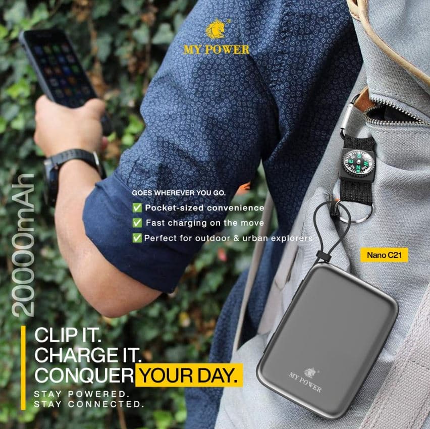 My Power Nano C21 20000mAh PD 22.5W Fast Charging Powerbank Portable Design Built In Cable view 2