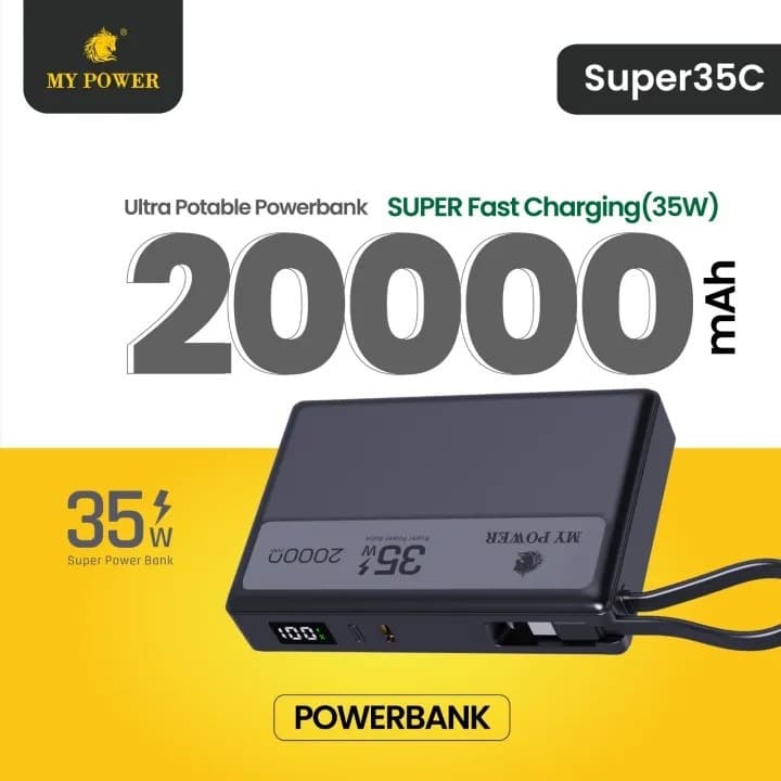 Mypower Super35C 35 Watt 20000mAh Portable Powerbank Dual Port Triple Output Fast Charging view 2