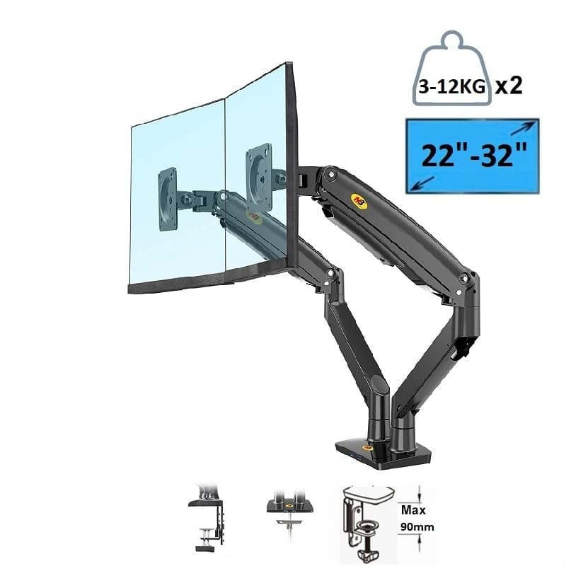 NB North Bayou F195A Full Motion Dual LCD LED Monitor Mount Gas Spring Arm view 1