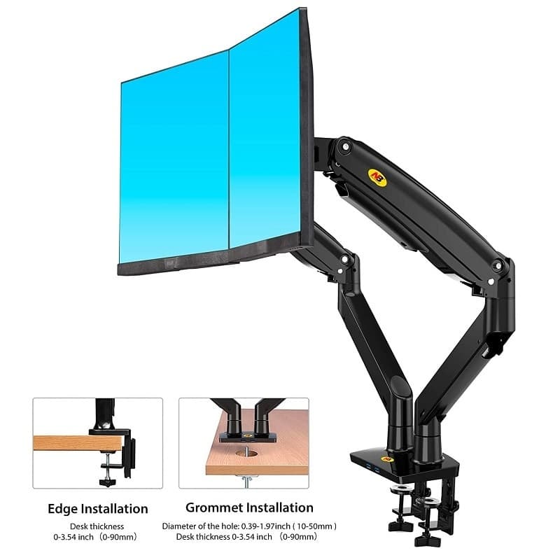 NB North Bayou F195A Full Motion Dual LCD LED Monitor Mount Gas Spring Arm view 3