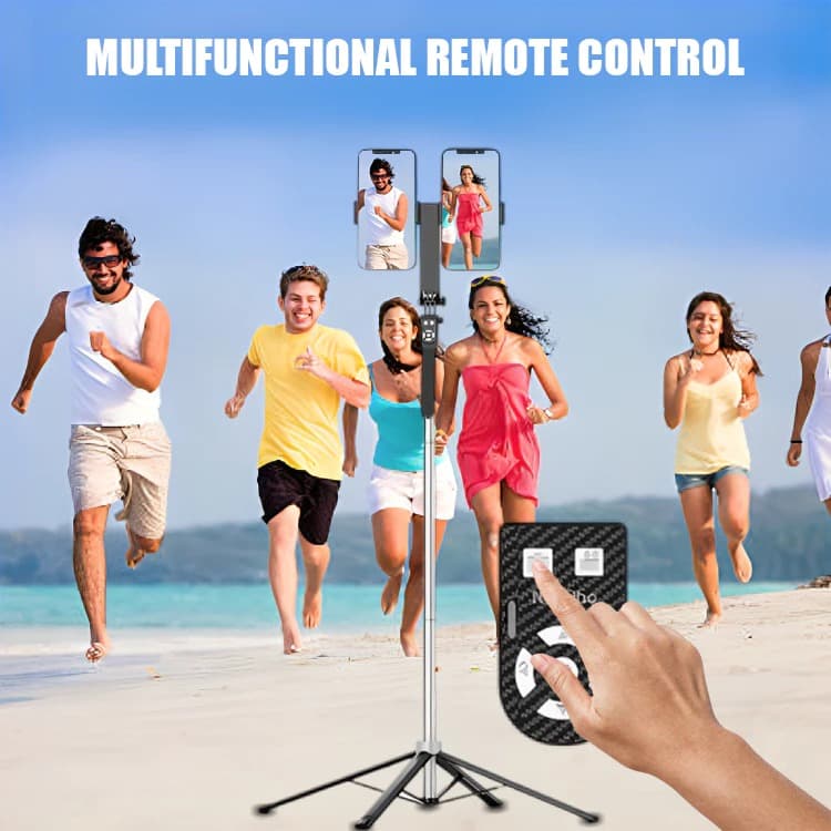 NeePho NP L9 Dual Phone Holder Selfie Tripod Universal 2 Clip Adjustable Selfie Stick 1.85 Meter view 2