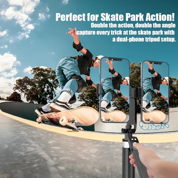 NeePho NP L9 Dual Phone Holder Selfie Tripod Universal 2 Clip Adjustable Selfie Stick 1.85 Meter view 4