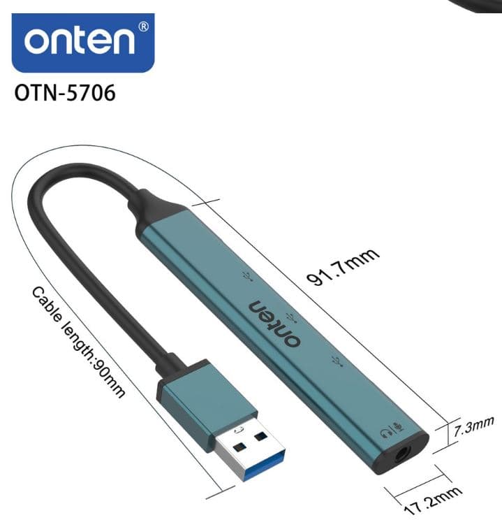 Onten 5706 4 IN 1 USB To USB 3 Port HUB With 3.5MM Jack Adapter Audio view 3