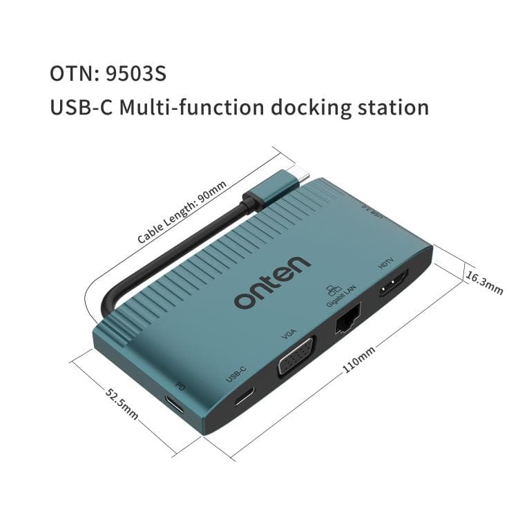 Onten 9503S 6 In 1 USB-C Multi Function Docking Station HDMI+VGA+RJ45 (Gigabit) +USB-C (Data)+USB-C (PD 3.0)+USB 3.0 view 2
