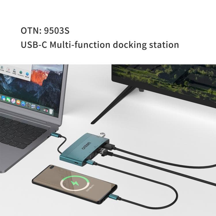 Onten 9503S 6 In 1 USB-C Multi Function Docking Station HDMI+VGA+RJ45 (Gigabit) +USB-C (Data)+USB-C (PD 3.0)+USB 3.0 view 5
