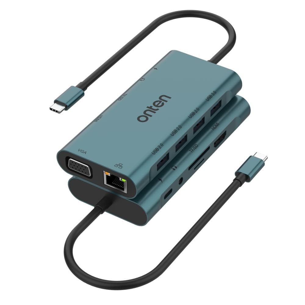 Onten 9591A USB-C Hub Docking Station VGA HDMI RJ45 Aux Card Reader view 1