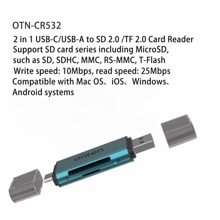 Onten CR532 2 in 1 USB-A/USB-C To SD2.0 / TF2.0 USB Card Reader view 2