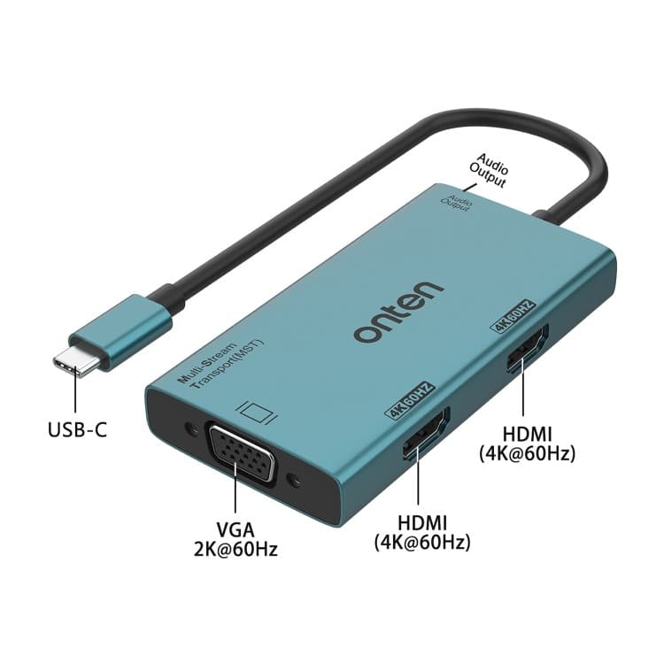 Onten M206 4K 60Hz 4 in 1 Type-C to Dual HDMI + VGA + 3.5mm Video Converter Adapter view 3