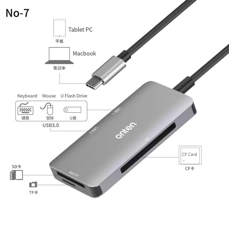 Onten OTN 91182 Type C Multi Function CF SD TF Card Reader view 2