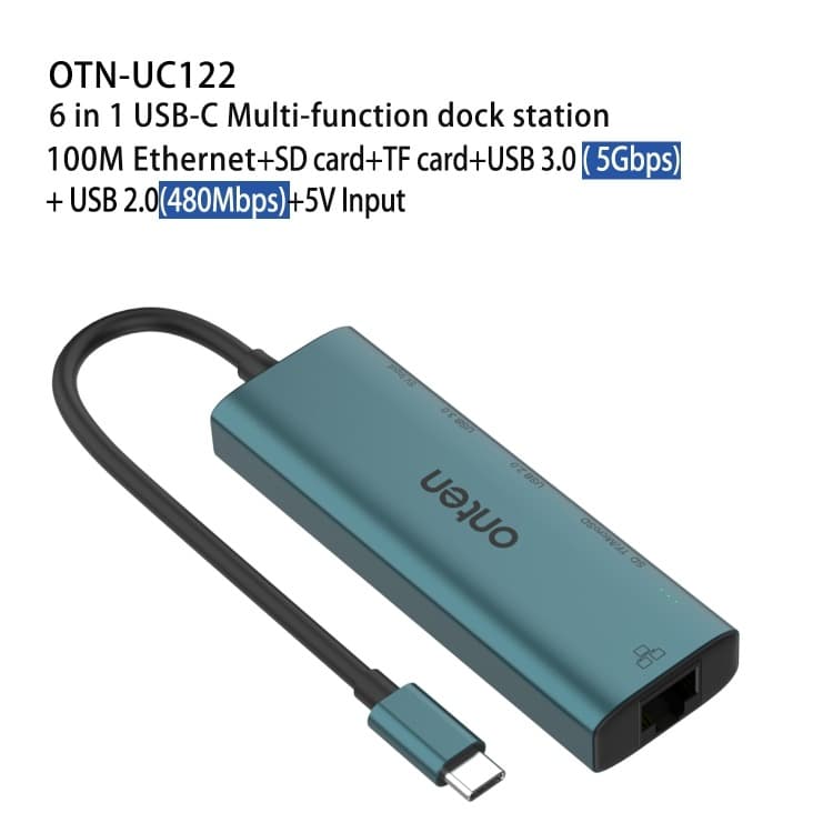 Onten UC122 6 In 1 USB-C / Type-C To SD + TF Card + USB 3.0 HUB With 5V Input & 100Mbps Network Card view 3