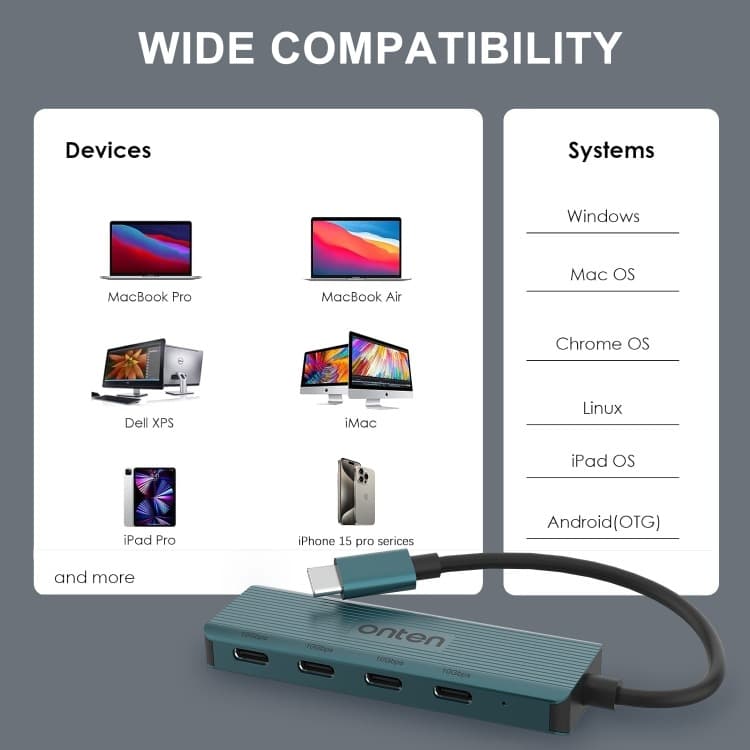 Onten UC620 10Gbps USB-C / Type-C to USB 3.2 Gen2 4 in 1 Multi-function HUB Docking Station view 5