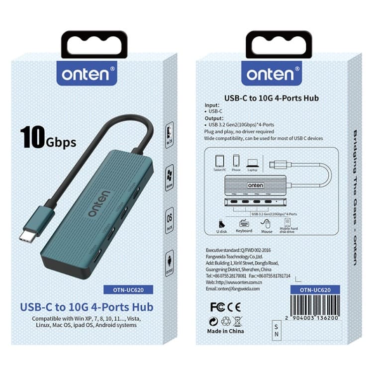 Onten UC620 10Gbps USB-C / Type-C to USB 3.2 Gen2 4 in 1 Multi-function HUB Docking Station view 6