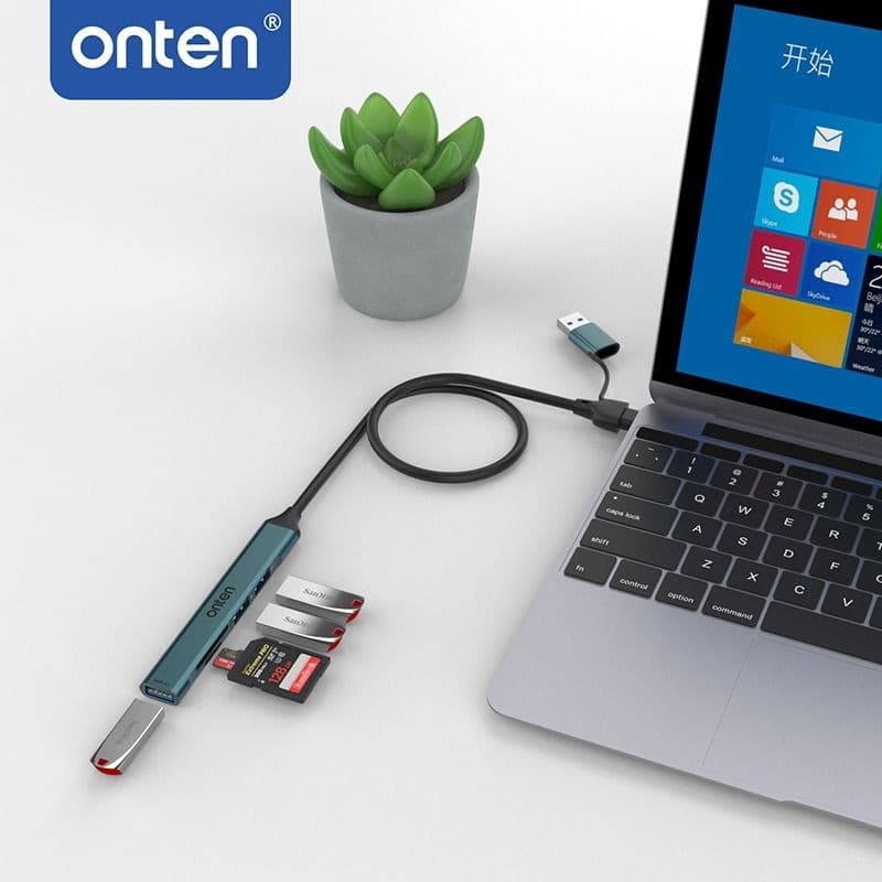 Onten UCA9705 5 In 2 Type-C / USB3.0 Card Reader With 3 ports USB HUB view 1