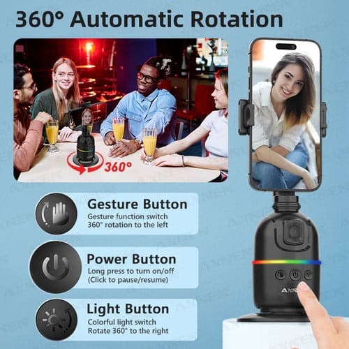 P03 Smart Auto Face Tracking AI Gimbal 360° Rotating Desktop Mount for Smartphones & Action Cameras view 3
