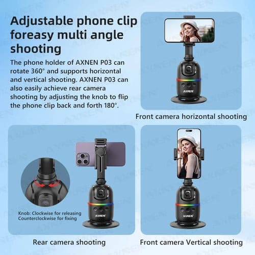 P03 Smart Auto Face Tracking AI Gimbal 360° Rotating Desktop Mount for Smartphones & Action Cameras view 5