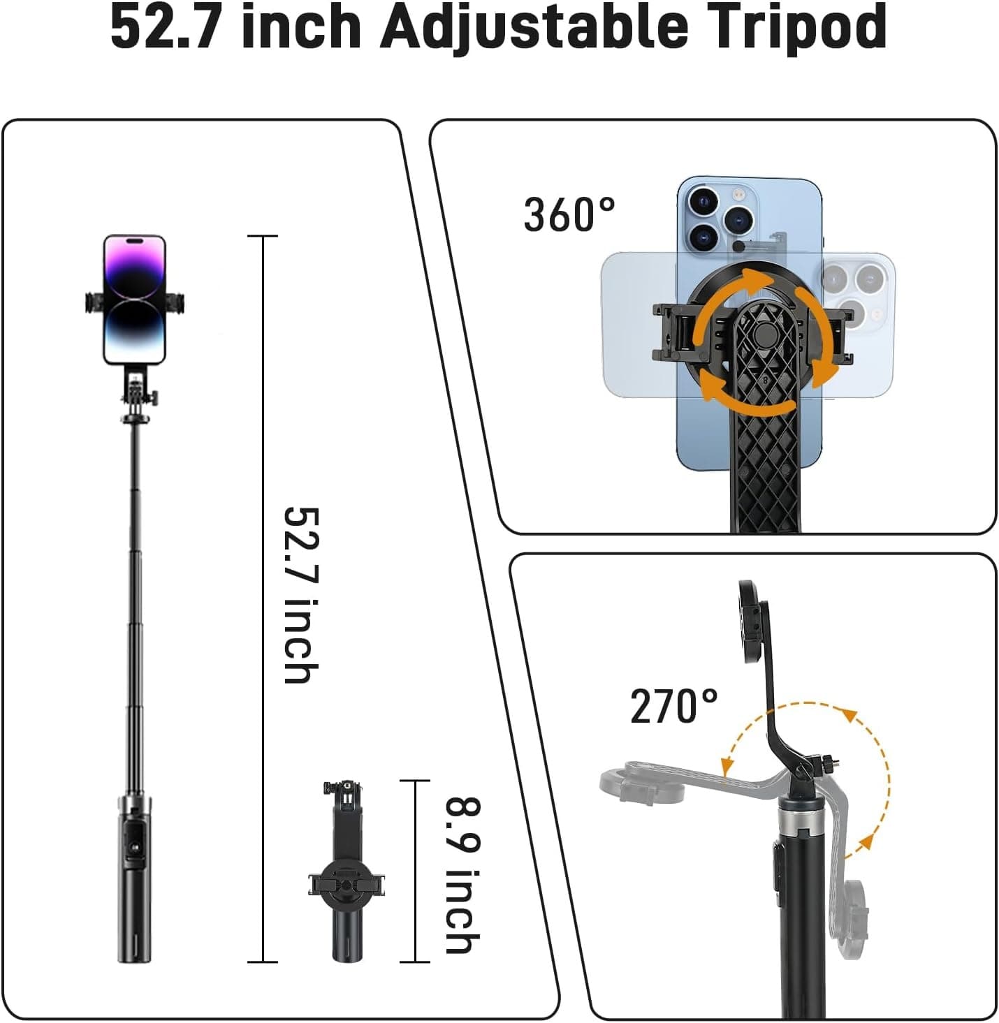P135 Magnetic Selfie Stick MagSafe Tripod 4.5 Feet With Detachable Remote view 3
