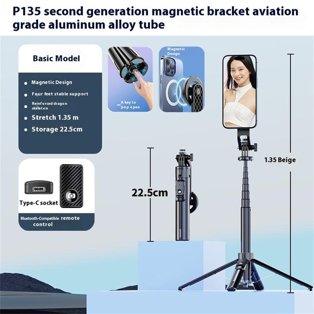 P135 Magnetic Selfie Stick Tripod — image 2