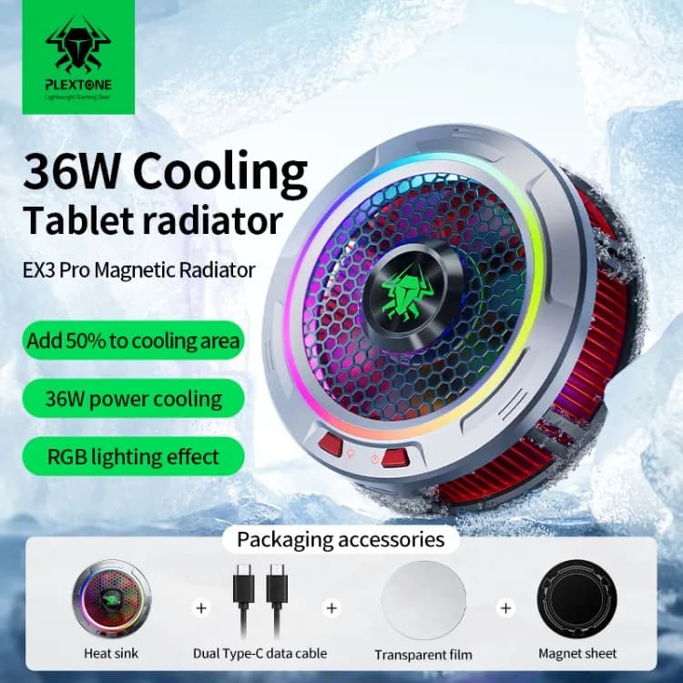 PLEXTONE EX3 Pro Magnetic Flat Panel Radiator 36W High Power Semiconductor Refrigeration Mobile Phone Cooling Fan RGB Light view 2