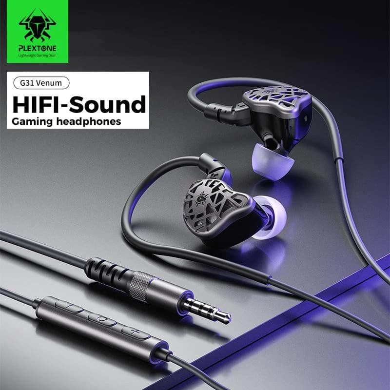 PLEXTONE G31 Venom Gaming Earphone With Mic 5th Gen Tracker Speaker & Earhook Design view 2