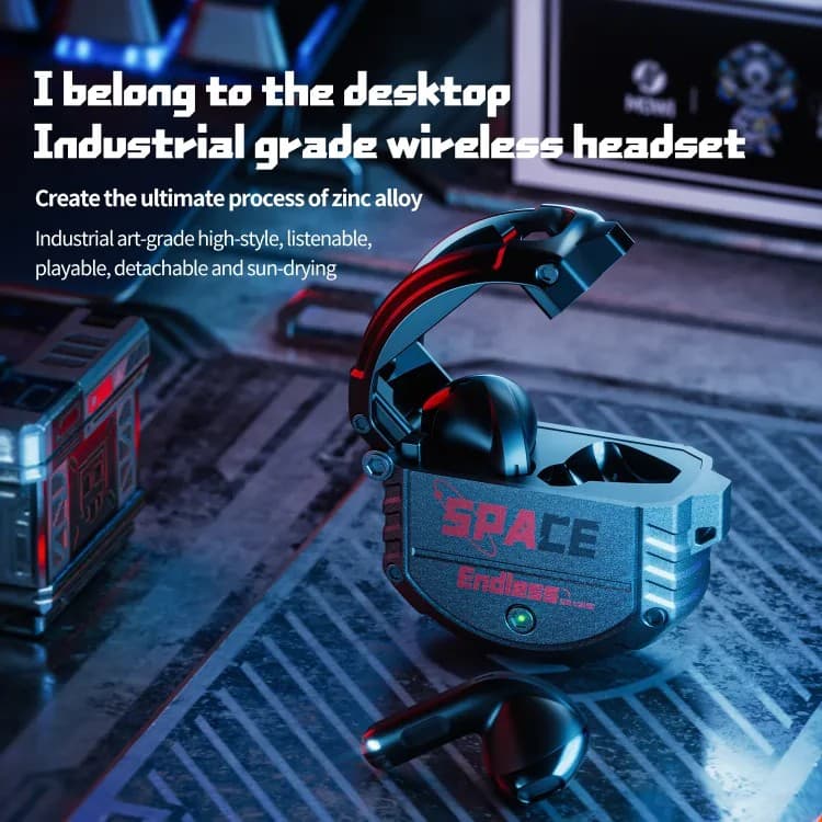 Plextone xMowi Space Endless Wireless TWS Gaming Metal Alloy Case Bluetooth 5.3 Earbud Game Music Dual Mode Mic Headset view 2