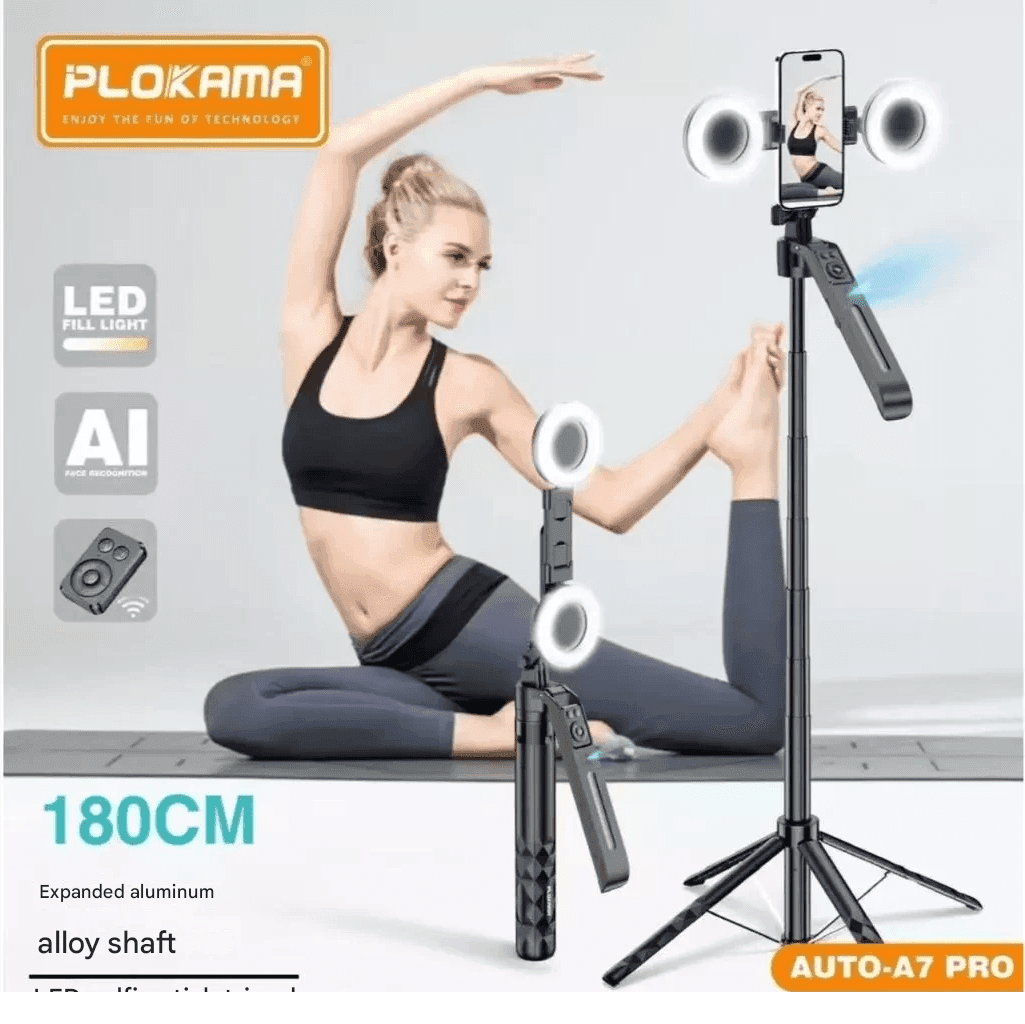Plokama Auto A7 Pro AI Face Tracking 360° Rotate Tripod With LED Fill Light view 2