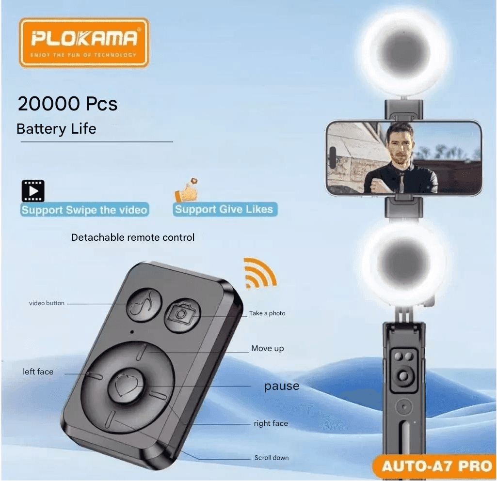 Plokama Auto A7 Pro AI Face Tracking 360° Rotate Tripod With LED Fill Light view 3