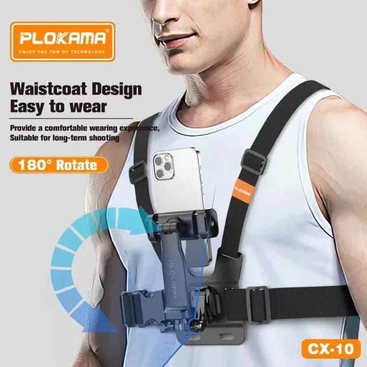 PLOKAMA CX10 Chest Strap Phone & Action Camera Mount 360° Adjustable view 4