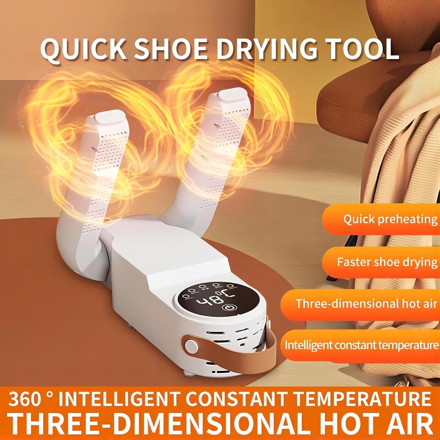 Portable Electric Shoe Dryer Telescopic Adjustable Quick Drying Deodorizing With Heat Blower Auto Off Timer view 3