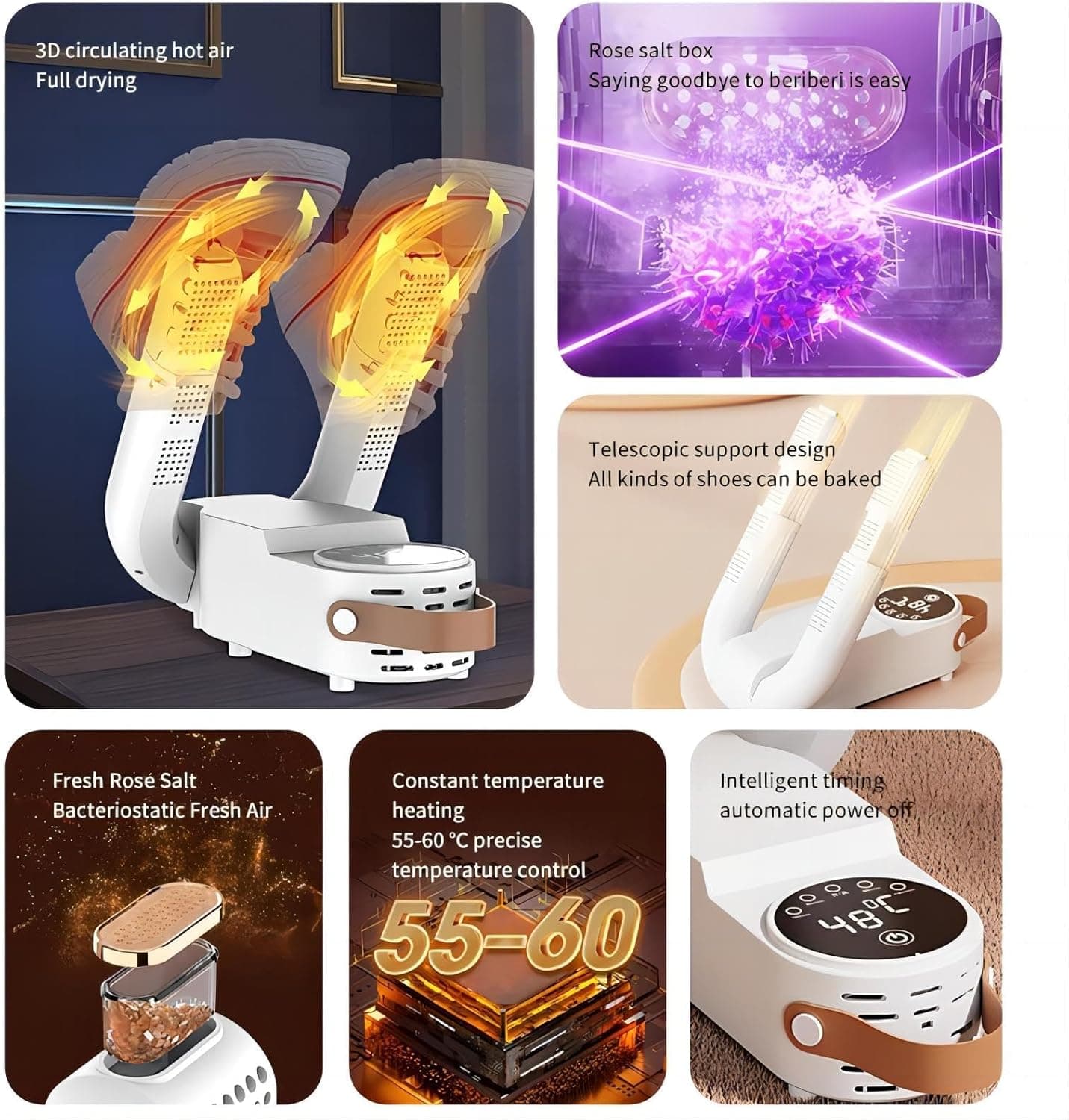 Portable Electric Shoe Dryer Telescopic Adjustable Quick Drying Deodorizing With Heat Blower Auto Off Timer view 4