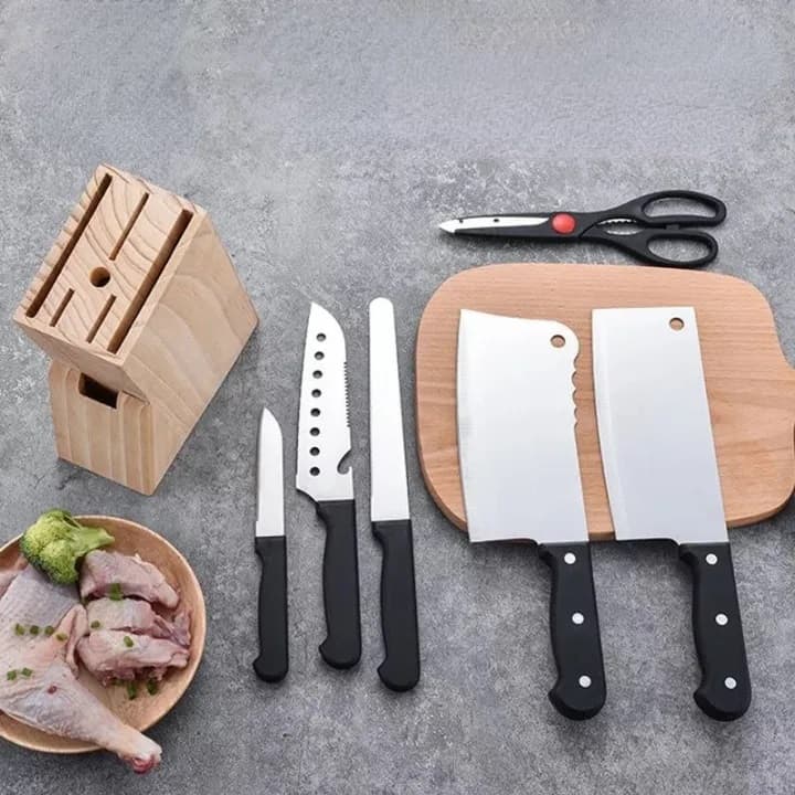 Professional Kitchen Knife Set 7 Pc With Wooden Block Stand view 2
