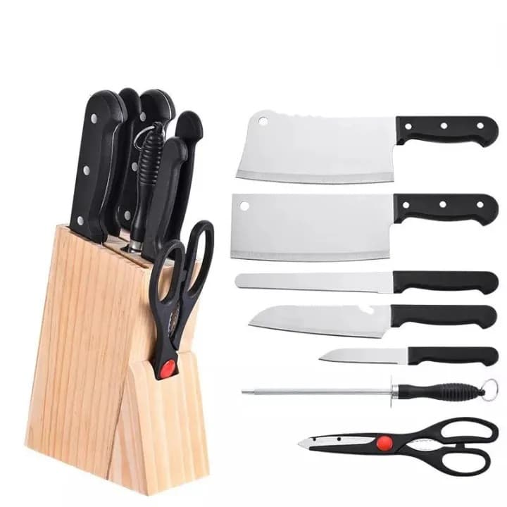 Professional Kitchen Knife Set 7 Pc With Wooden Block Stand view 1