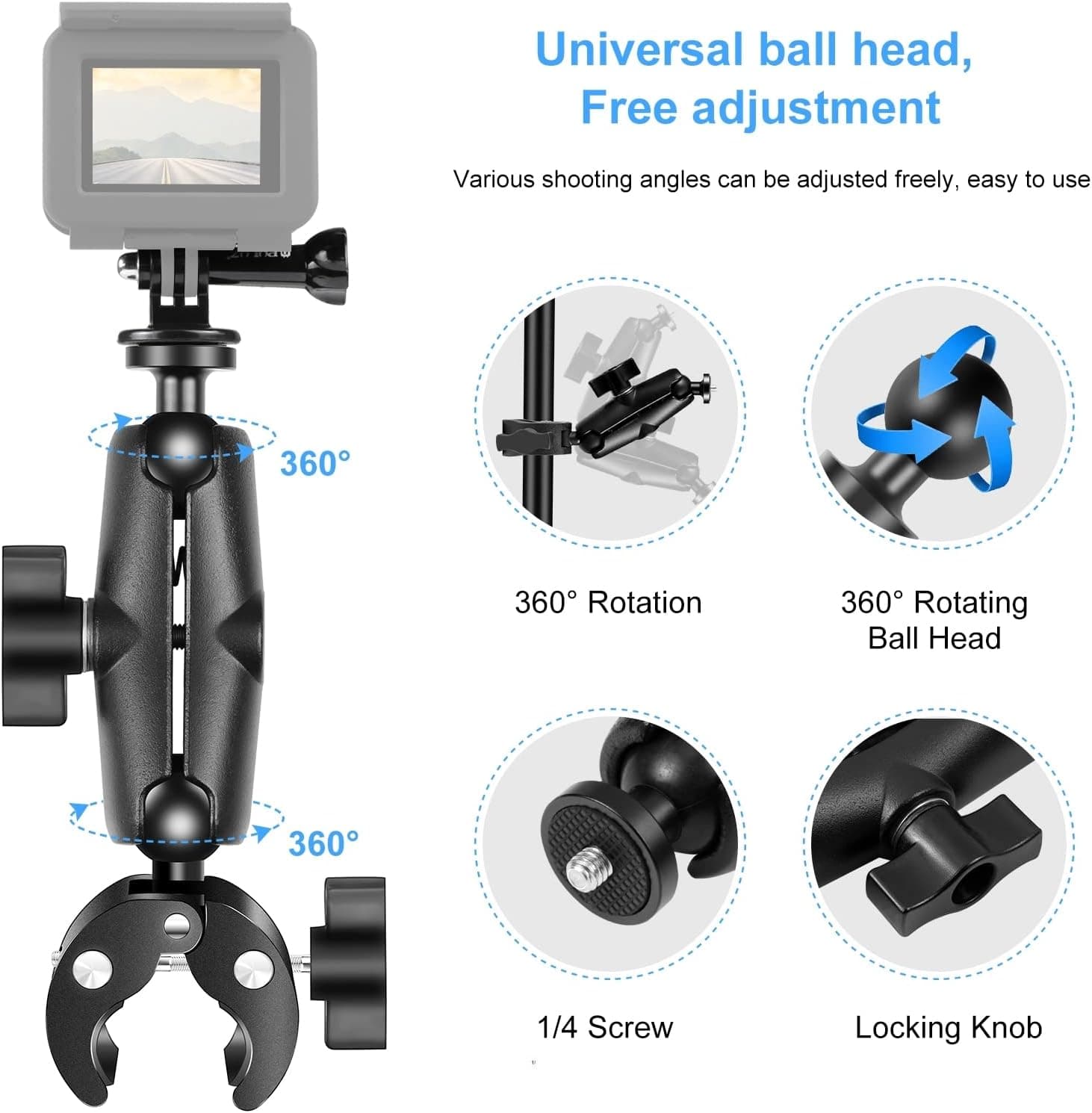 PULUZ Motorcycle Handlebar Crab Super Clamp Camera Mount Holder For GoPro view 4