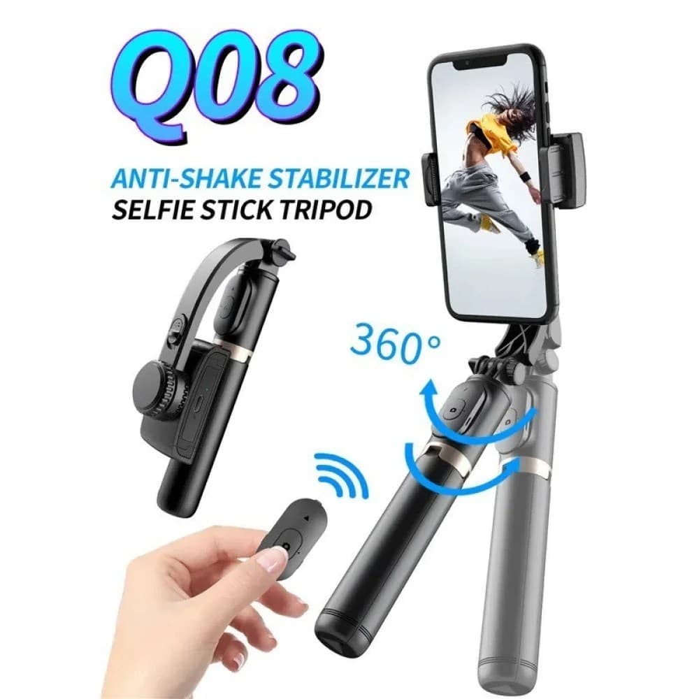 Q08 Selfie Stick Anti Shake Gimbal Stand Extendable Tripod With Bluetooth Wireless Remote view 1