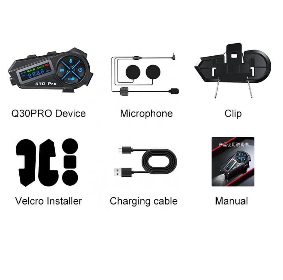Q30 Motorcycle Helmet Bluetooth Intercom LED HD Digital Display IP56 Waterproof Music Sharing Intercom Distance 500 Meters view 5