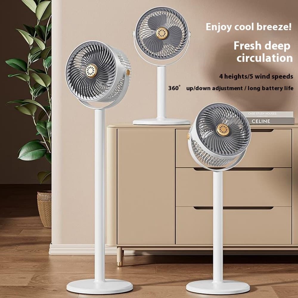 Recharbeable Desk Floor Standing Fan Retractable Adjustable Height 5-Speed Large Airflow view 5